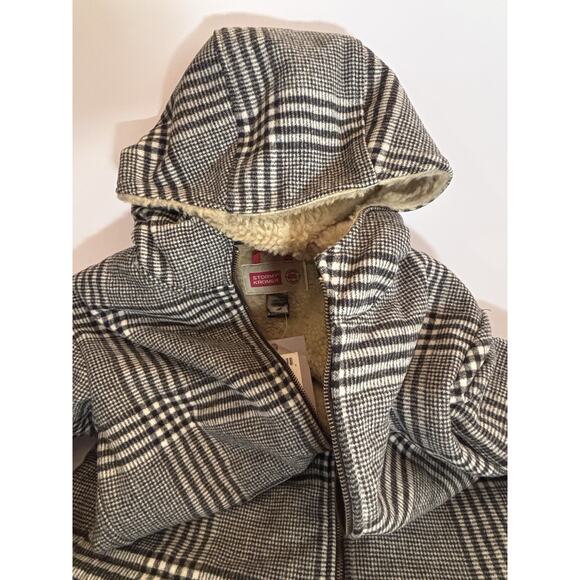 Stormy Kromer Jacket Womens L Metro Wool Sherpa Swallowtail Black White Plaid - Picture 9 of 16